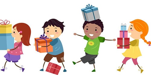 Children with wrapped present