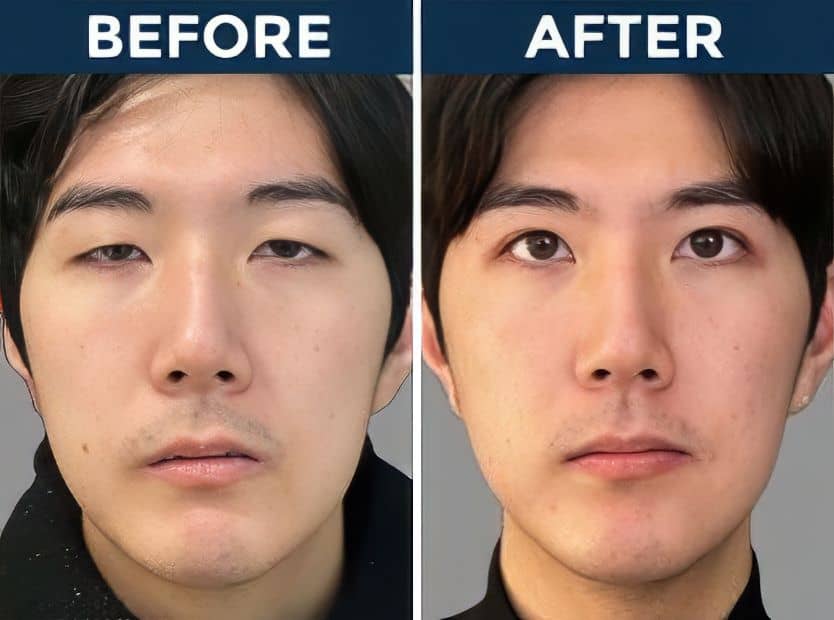 Before and after eyelid surgery results at Assil Gaur Eye Institute.