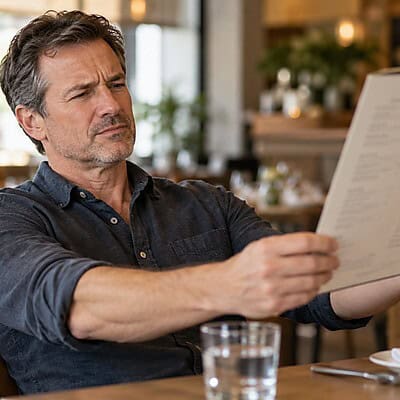 Man Struggling to Read a Menu – Reading Vision LASIK® Candidate