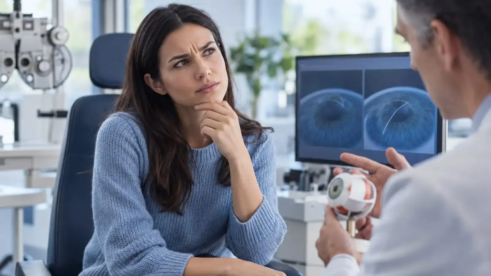 Patient consulting with ophthalmologist at Assil Gaur Eye Institute.
